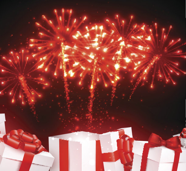 节日烟花背景与礼物图片下载