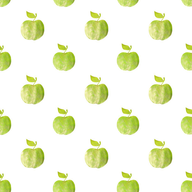 无缝模式与绿色手绘苹果在白色的背景图片下载