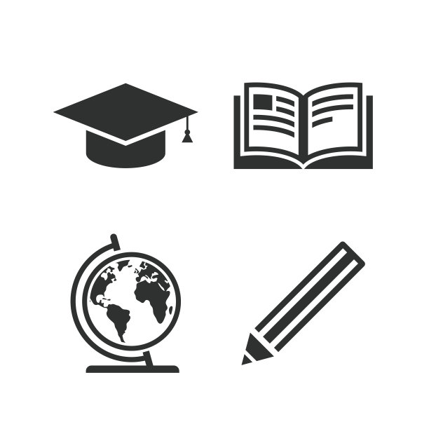 铅笔和打开的书标志。毕业帽图标图片下载
