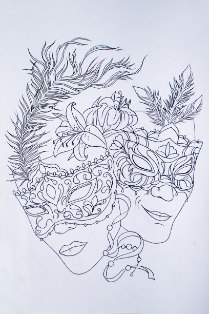 白色背景上的戏剧面具素描图片下载