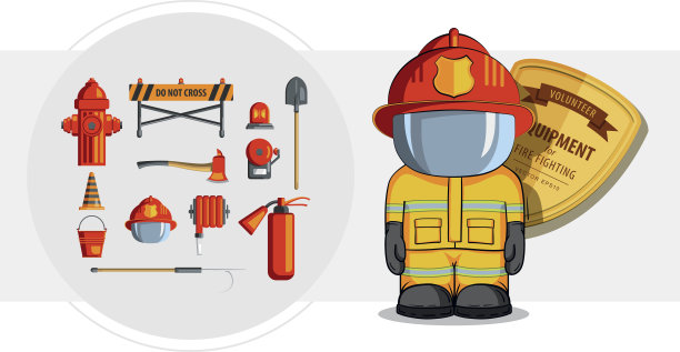 矢量彩色复古平面图标集。信息图表的说明。消防队员图片下载