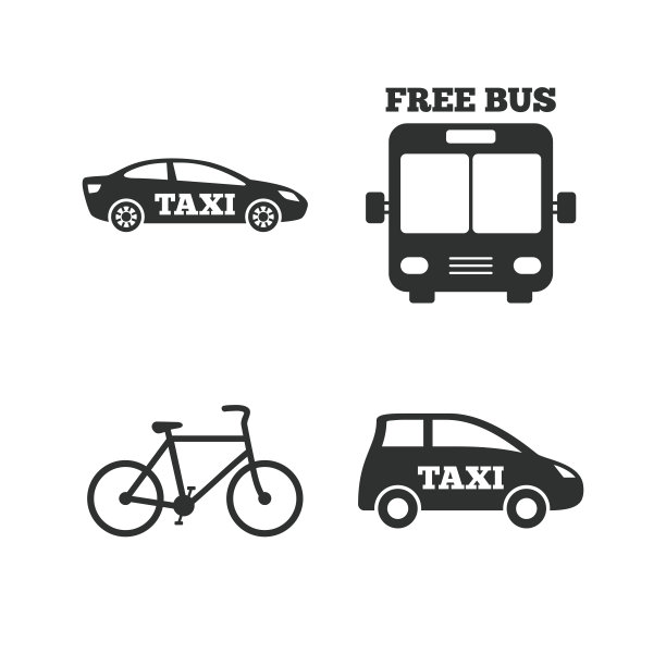 公共交通图标。免费巴士，自行车标志图片下载