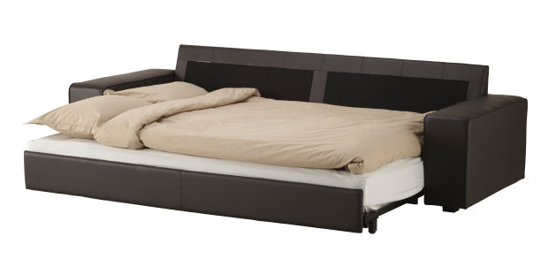 棕色皮革沙发床孤立图片下载