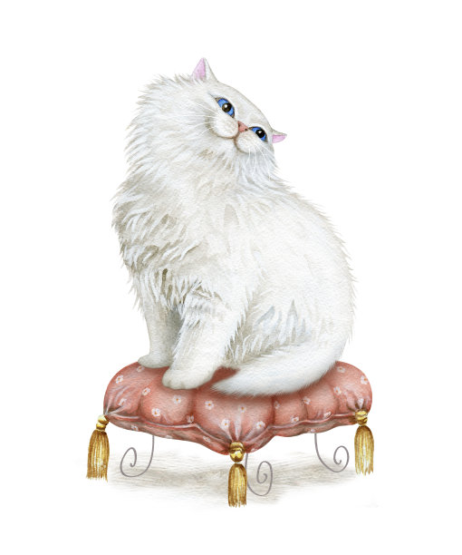 水彩画可爱的白色小猫图片下载