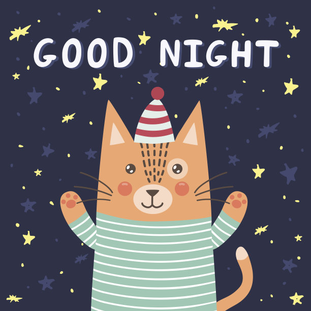 晚安卡和一只可爱的猫图片下载