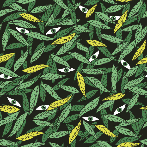 眼睛之间的树叶无缝的丛林图案。图片下载