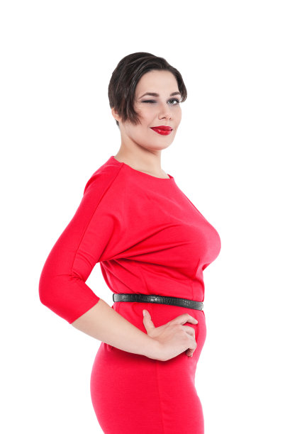 漂亮的大尺寸女人在红色裙子闪烁孤立图片下载