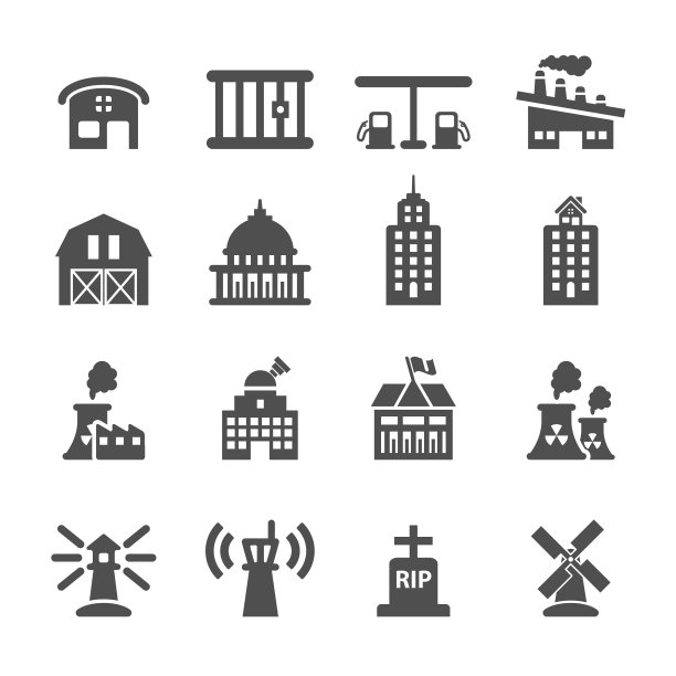 建筑图标合集8，矢量图图片下载