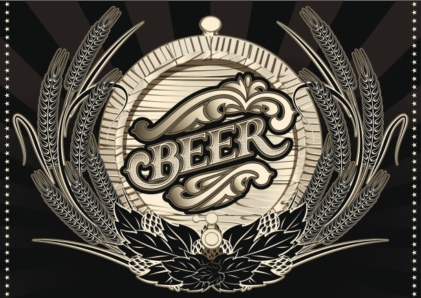 菜单上有啤酒桶和大麦素材图片
