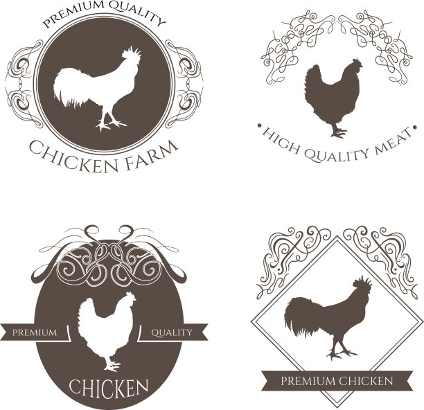 设置鸡和公鸡农场的标志标志与书法元素图片下载