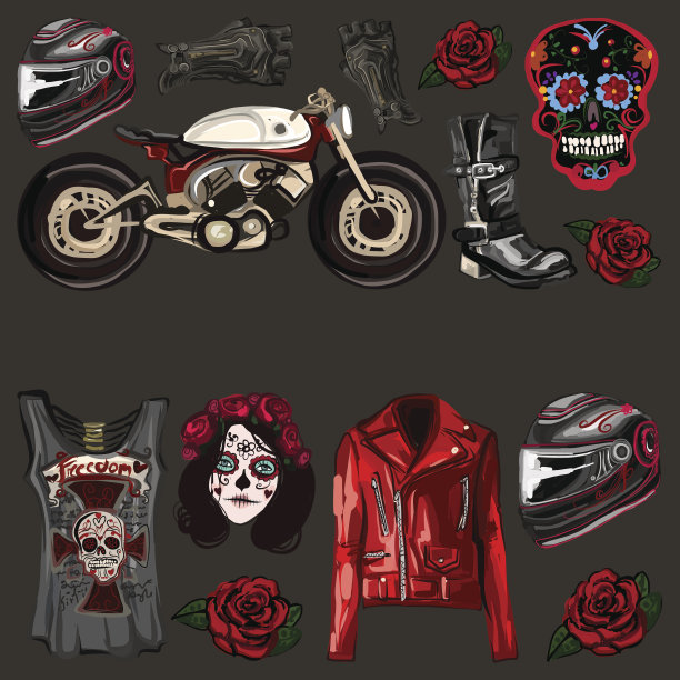 摩托车时尚骑手数字水彩图片图片下载