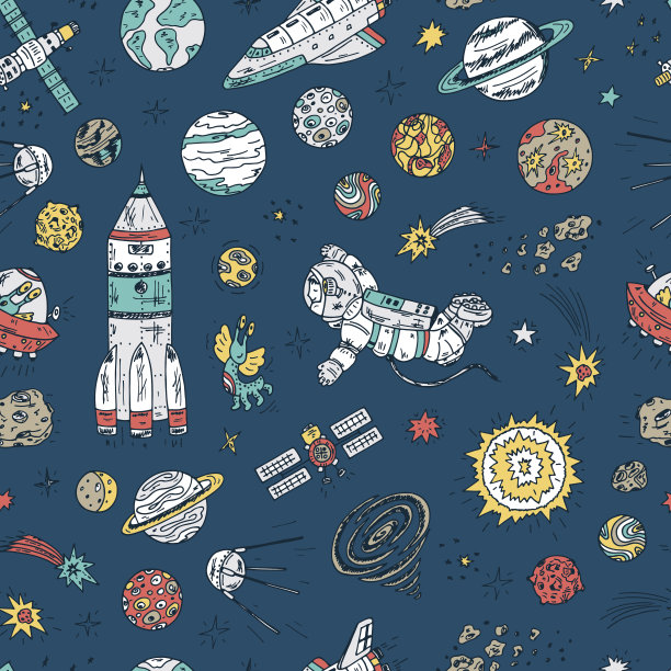 手绘空间涂鸦矢量无缝模式素材图片