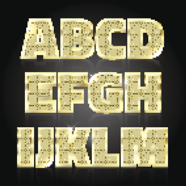 金色闪亮的金属字母集A到M图片下载
