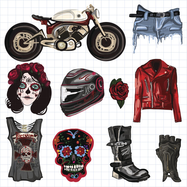 摩托车时尚摩托车手数码水彩画图片下载