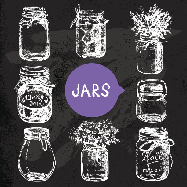 乡村，泥瓦匠和罐装罐手绘集。设计草图图片下载