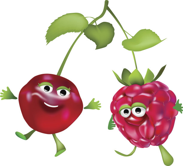 字符。覆盆子和樱桃混在一起。矢量图图片下载