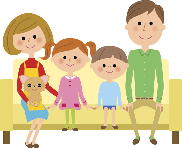 坐在沙发上放松的一家人图片下载