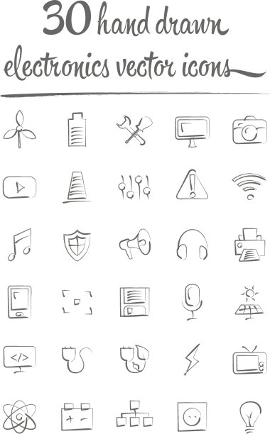手绘电子产品矢量图标集图片下载