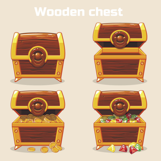 打开和关闭的古董宝箱图片下载