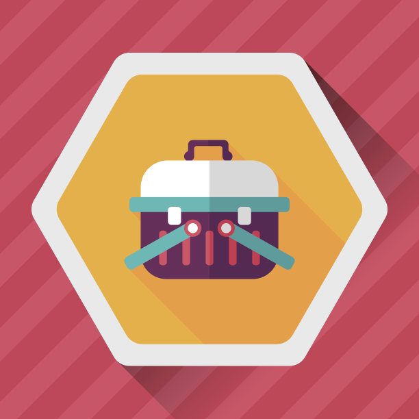 宠物狗旅行笼平面图标与长影子，eps10图片下载