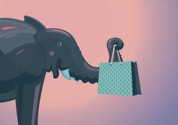 有趣的大象拿着一包东西。图片下载