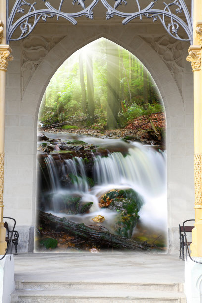 进入大门和瀑布图片下载