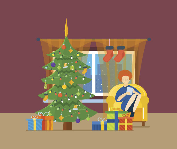 房间内部，家具为放松，新年气氛。图片下载