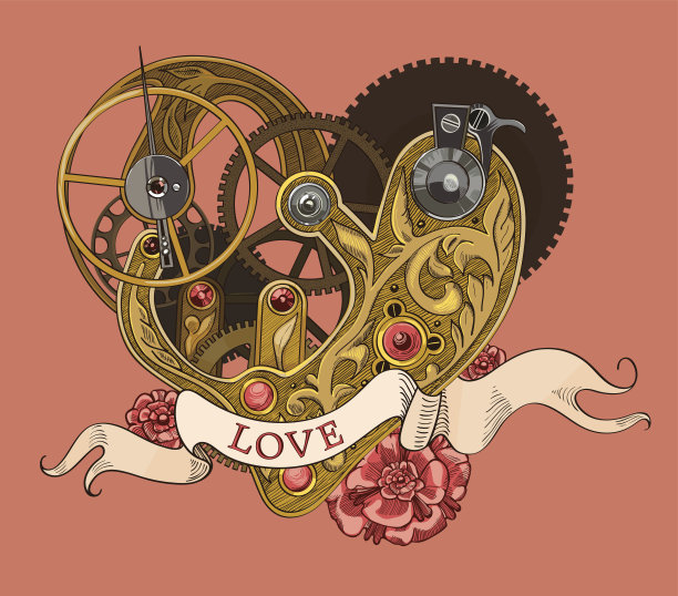 带着“爱”字的机械心脏图片下载