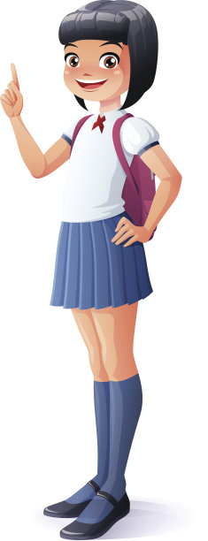 向量可爱的亚洲学校女孩手指向上的想法。图片下载