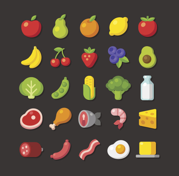 平面食物图标设置图片下载