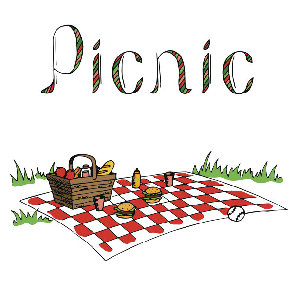 野餐图形艺术彩色插图向量图片下载