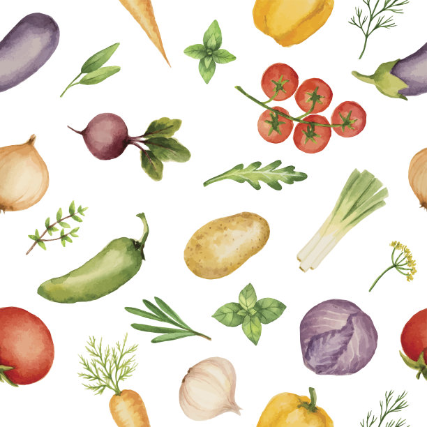 无缝图案与水彩蔬菜。图片下载