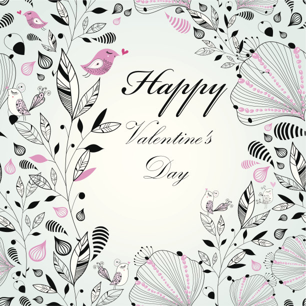 花的背景与鸟的情人节图片下载