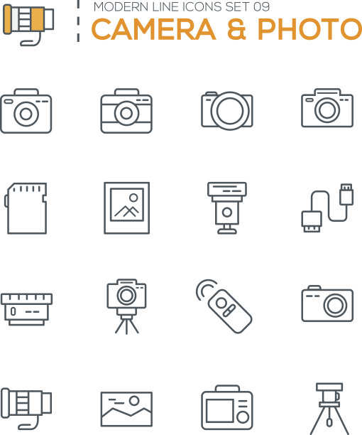 一套现代线条图标的相机图标图片下载