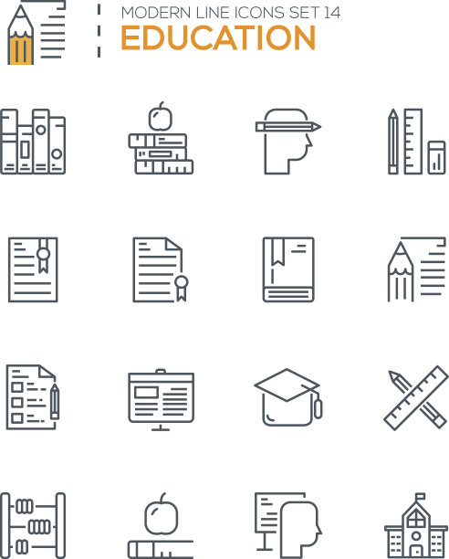 一套现代线图标的教育图标图片下载