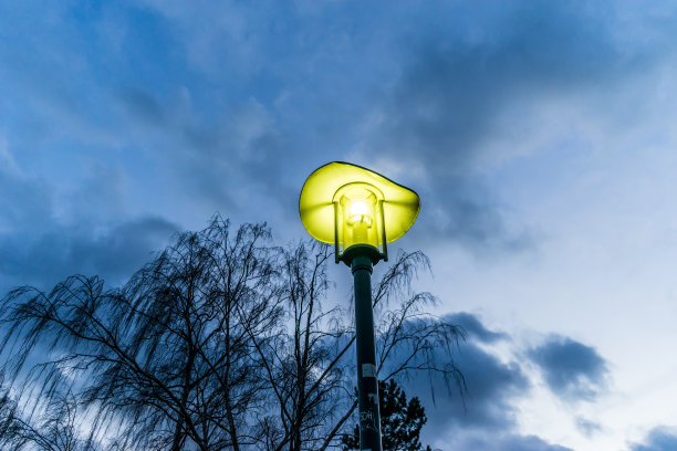 在柏林的一个公园里，一盏日落后的灯图片下载