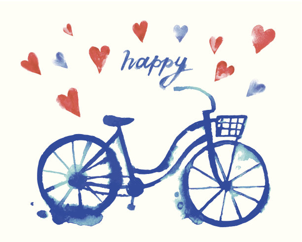 可爱的矢量水彩自行车图片下载