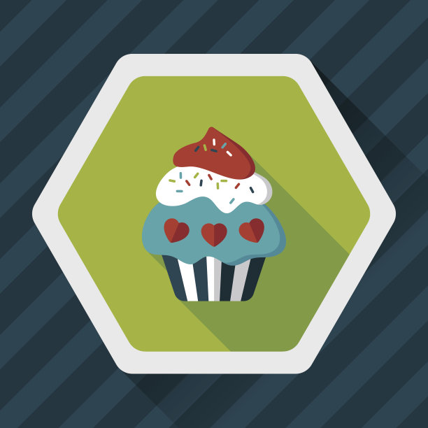 情人节纸杯蛋糕的长阴影图标，第10集图片下载