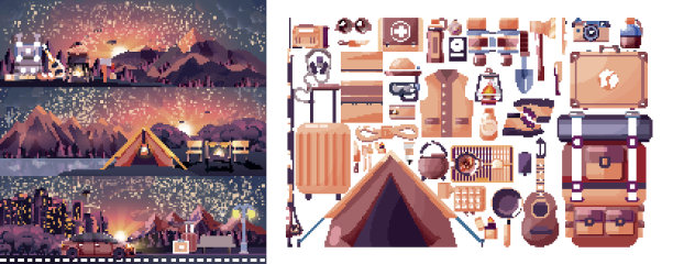 插画集天景观、山川、日出、旅游、远足、大自然图片下载