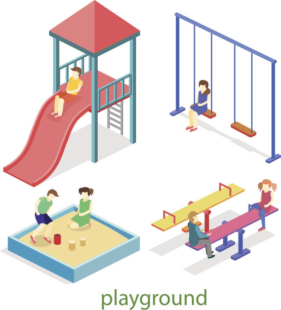 等距平面3D概念网络矢量儿童游乐场集。图片下载