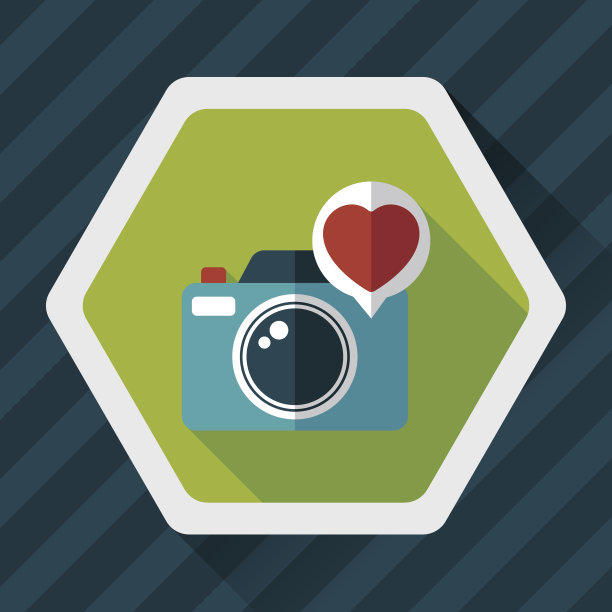 情人节照片相机与长影子图标，eps10图片下载