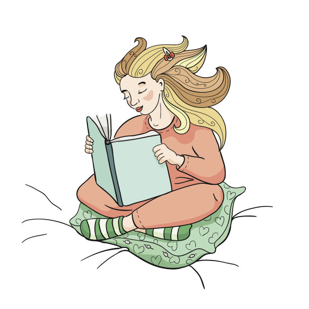 这个女孩在床上(矢量)看书。图片下载