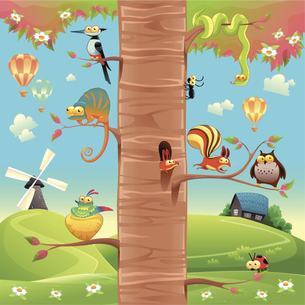 树枝上有趣的动物。图片下载