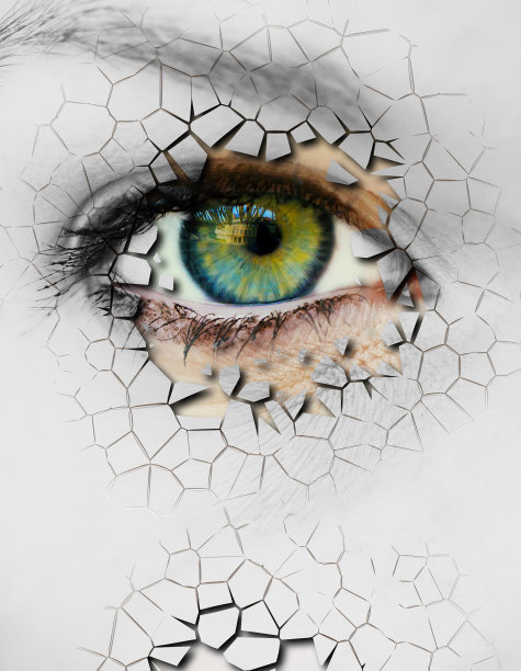 女人的眼睛有裂缝的灰色表面图片下载