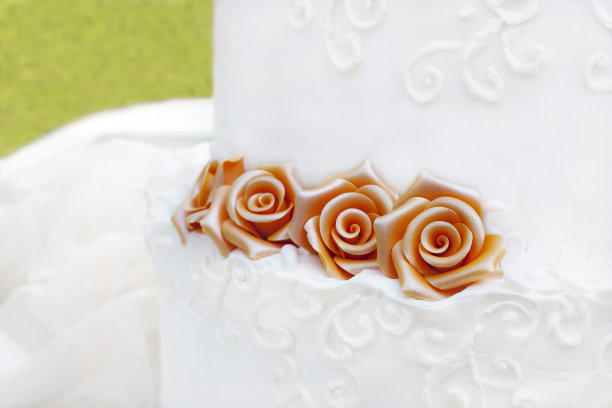 白色婚礼蛋糕，玫瑰装饰图片下载