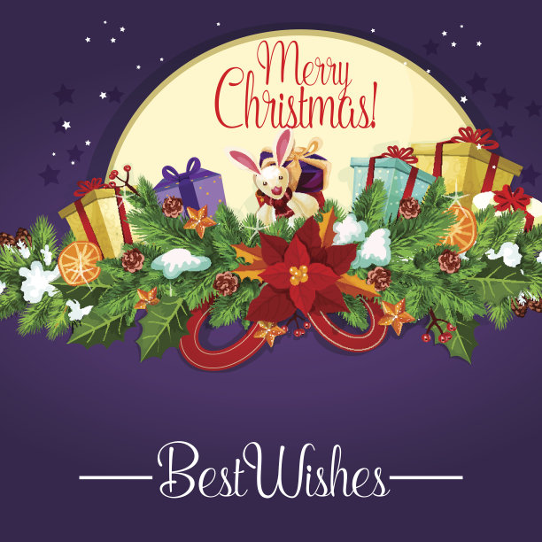 圣诞海报与冬青莓花环和礼物图片下载