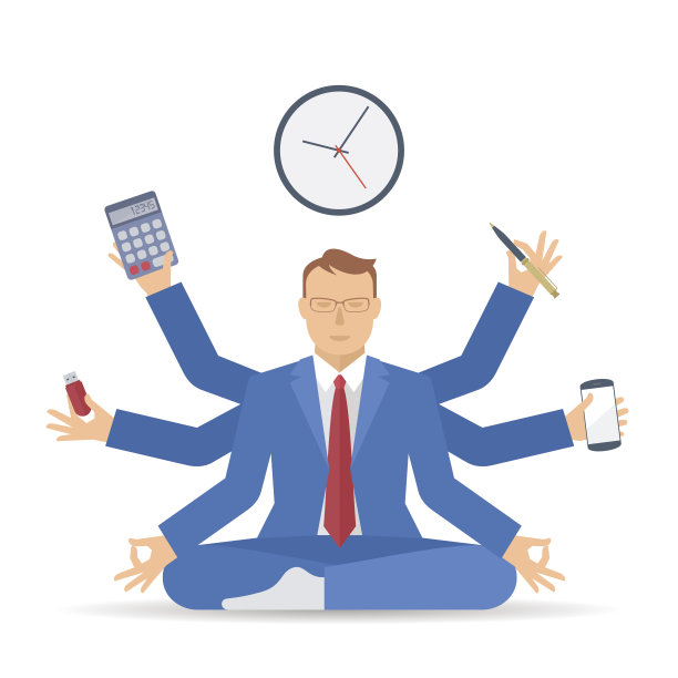 业务多任务时间管理。商人在工作时像湿婆一样冥想图片下载