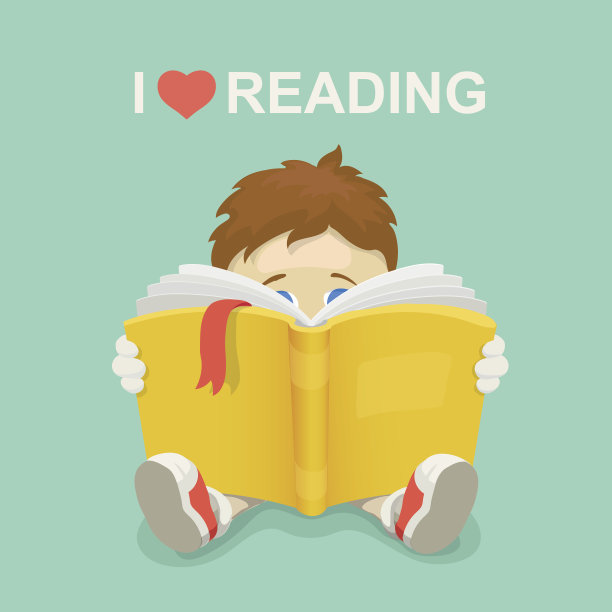 拿着书的男孩。我爱阅读。矢量图图片下载