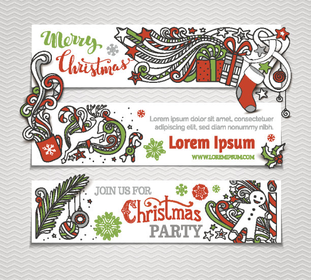 矢量集红色，绿色和白色圣诞节横幅。图片下载