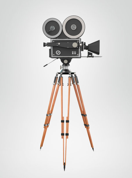 复古复古电影相机三脚架安装隔离在白色的高图片下载